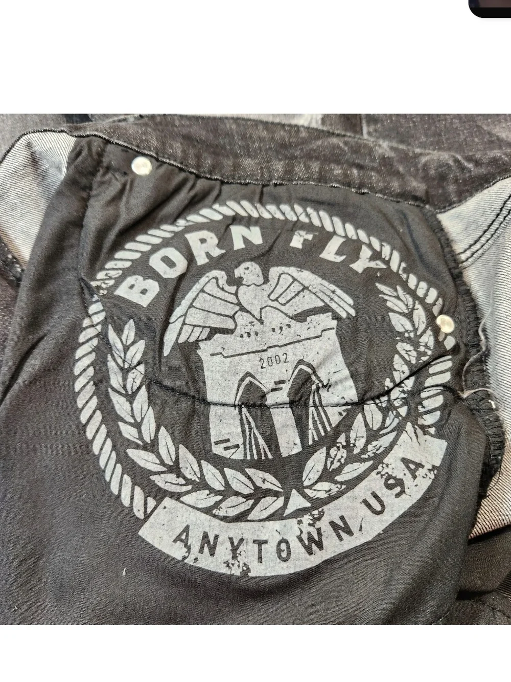 Born Fly Mens Size 36 Shorts Denim Distressed Cutout Patch Design Black Wash 04